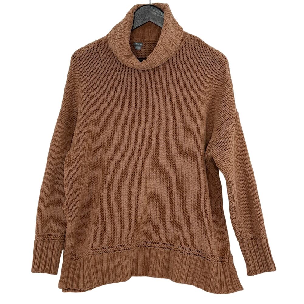 Aerie Oversized Chunky Knit Turtleneck Sweater Women M Beige Cozy